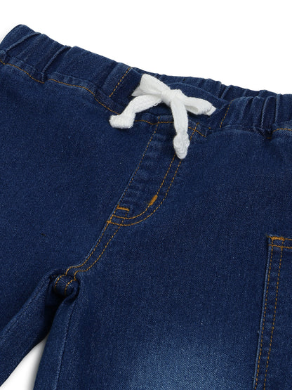 Boys Cotton Beige Shirt With Blue Denim Washed Straight Fit Jeans