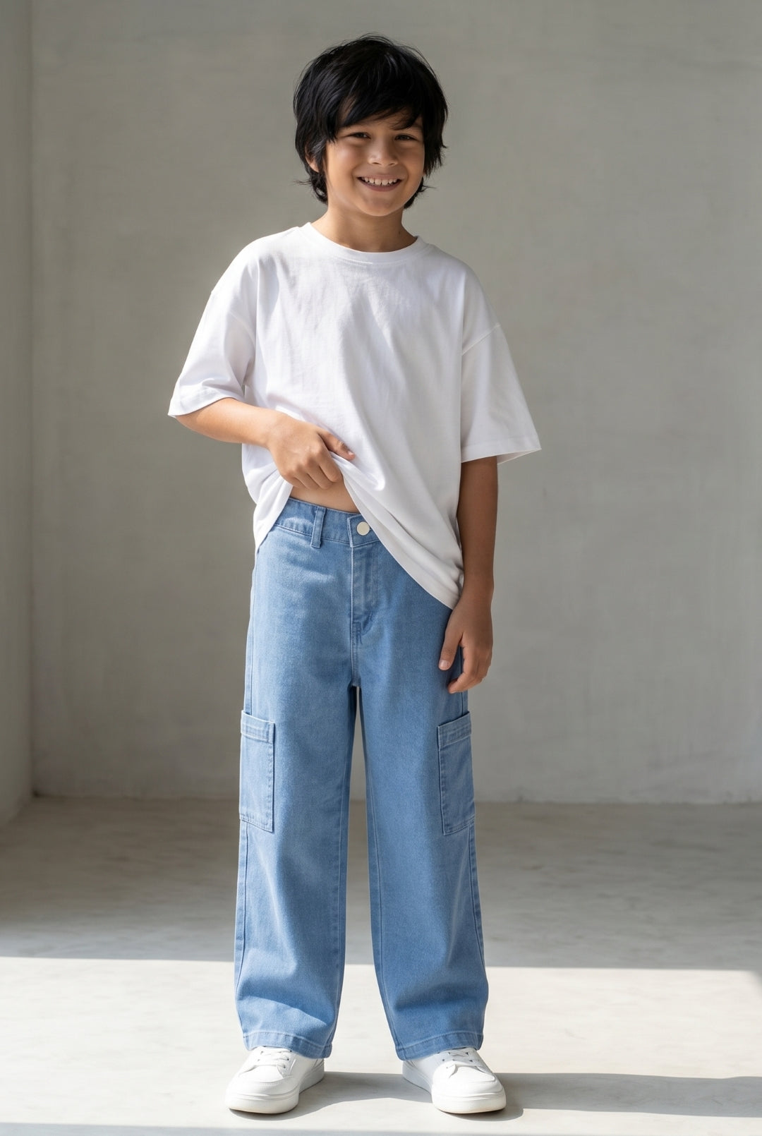Boys Light Blue Wide Leg Stretchable Denim Jeans
