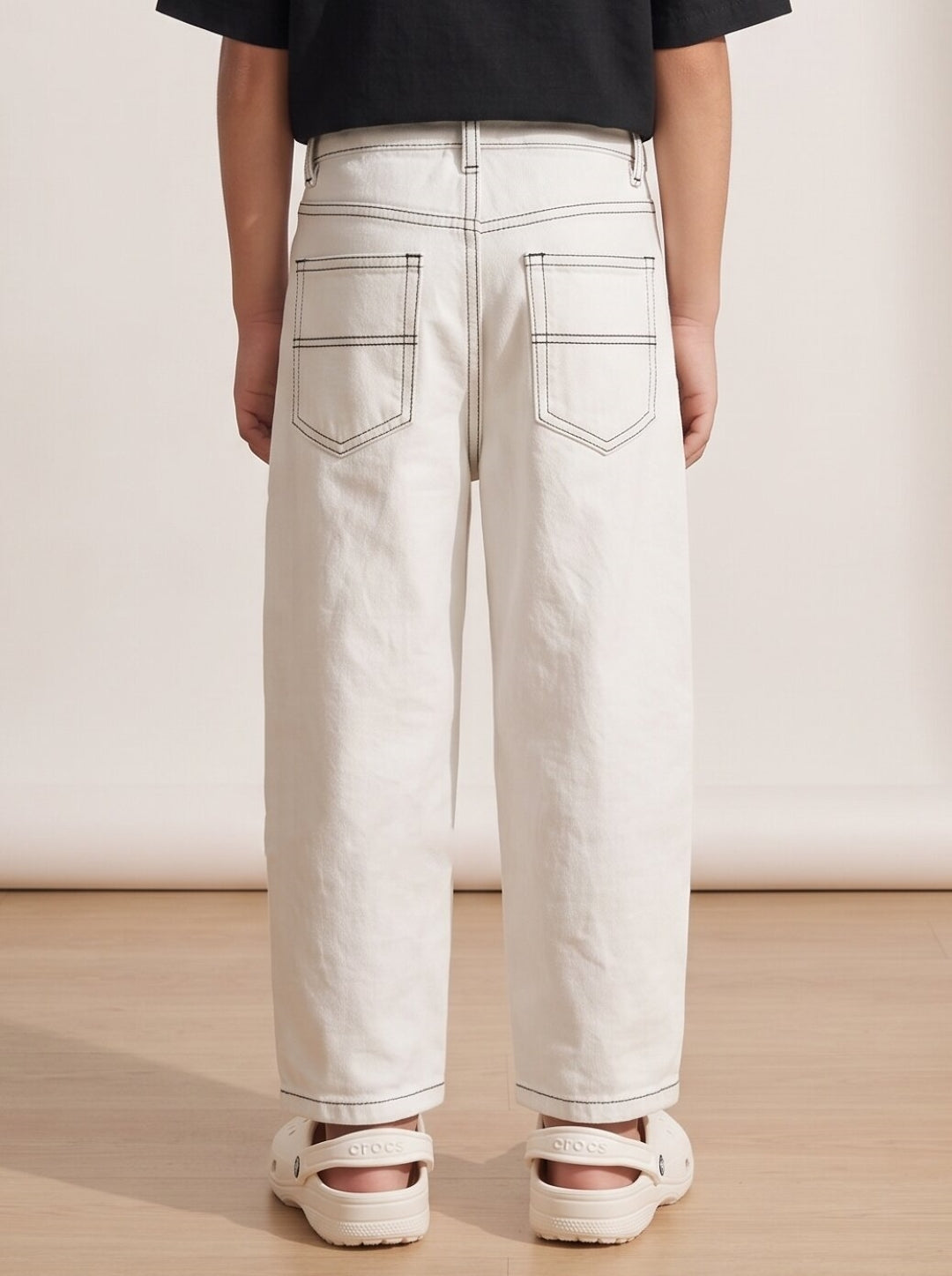 Boys White Lycra Solid Balloon Fit Jeans