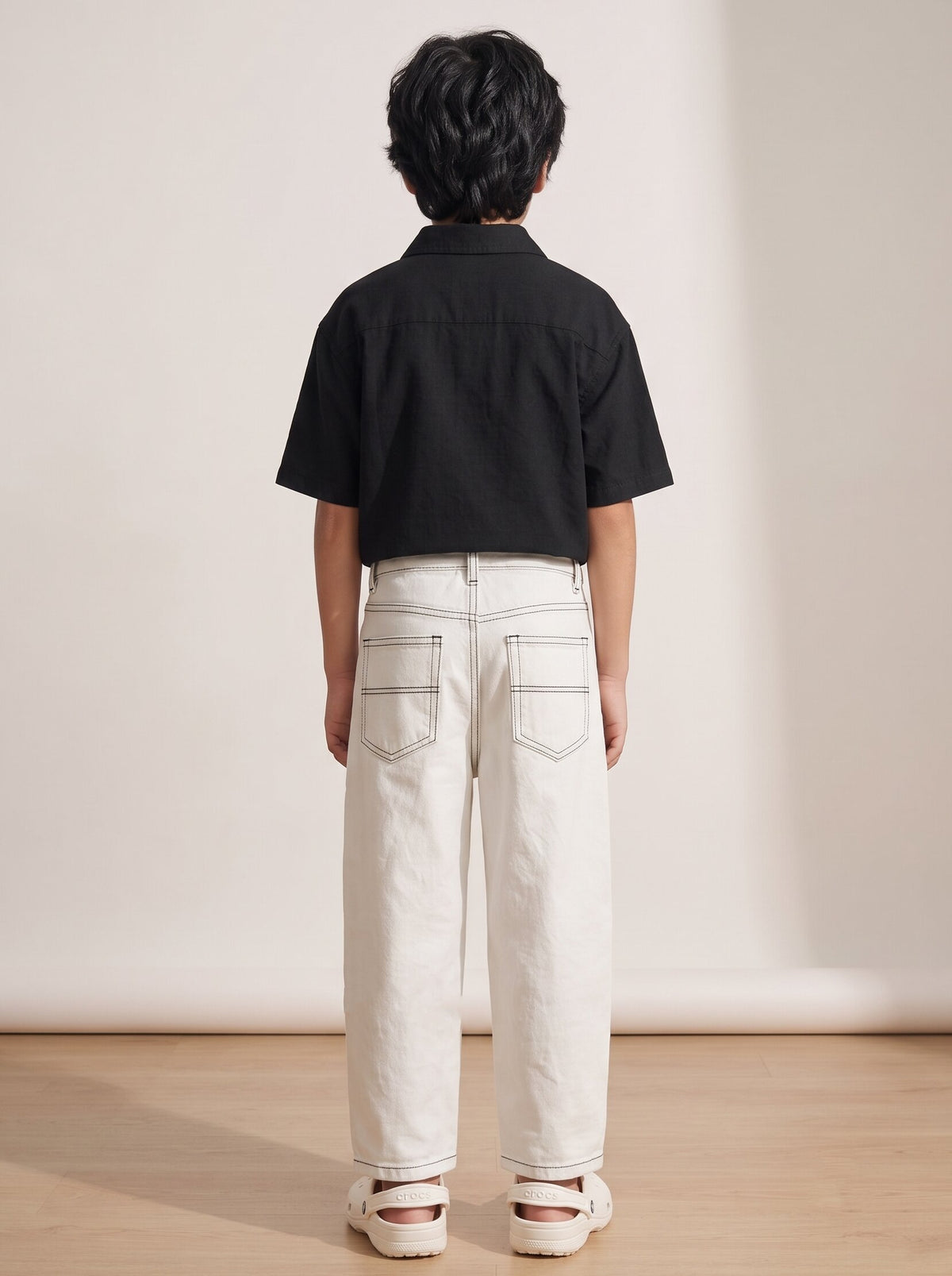Boys White Lycra Solid Balloon Fit Jeans