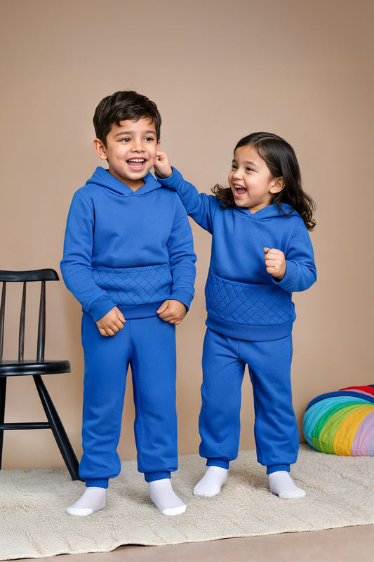 Unisex Royal Blue Cotton Poly Checks Lounge Set