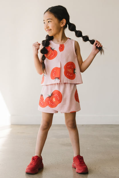 Girls Red & Pink Printed Top & Skort Co-Ord Set