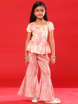 Girls Pink Rayon Printed Set