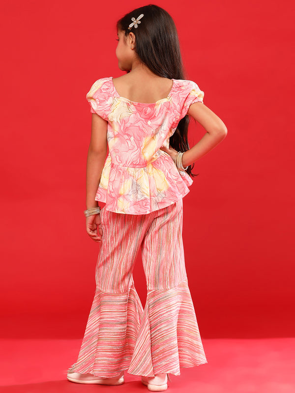 Girls Pink Rayon Printed Set