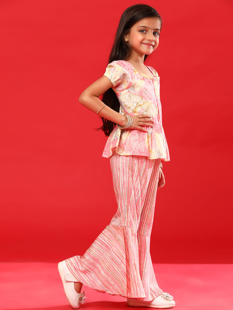 Girls Pink Rayon Printed Set