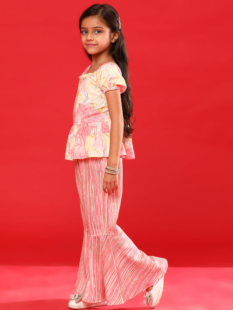 Girls Pink Rayon Printed Set