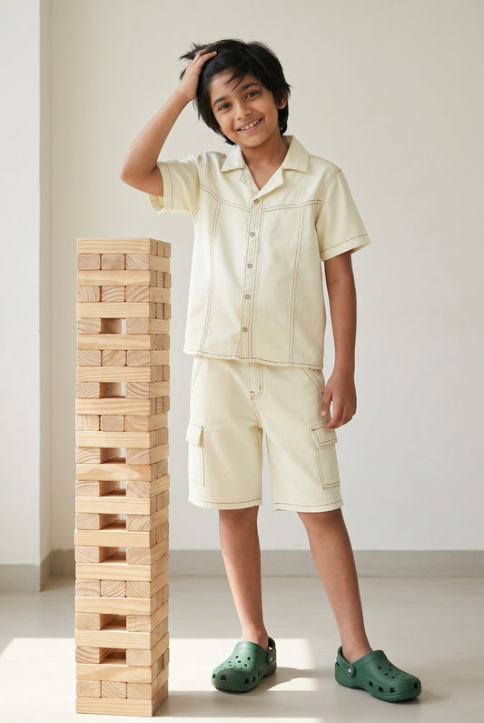Boys Yellow Washed Cotton Co-ords Set