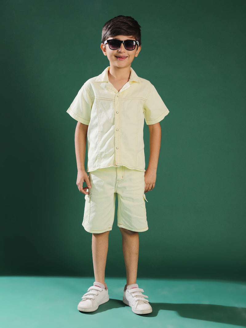 Boys Yellow Washed Cotton Co-ords Set