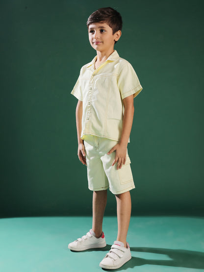 Boys Yellow Washed Cotton Co-ords Set