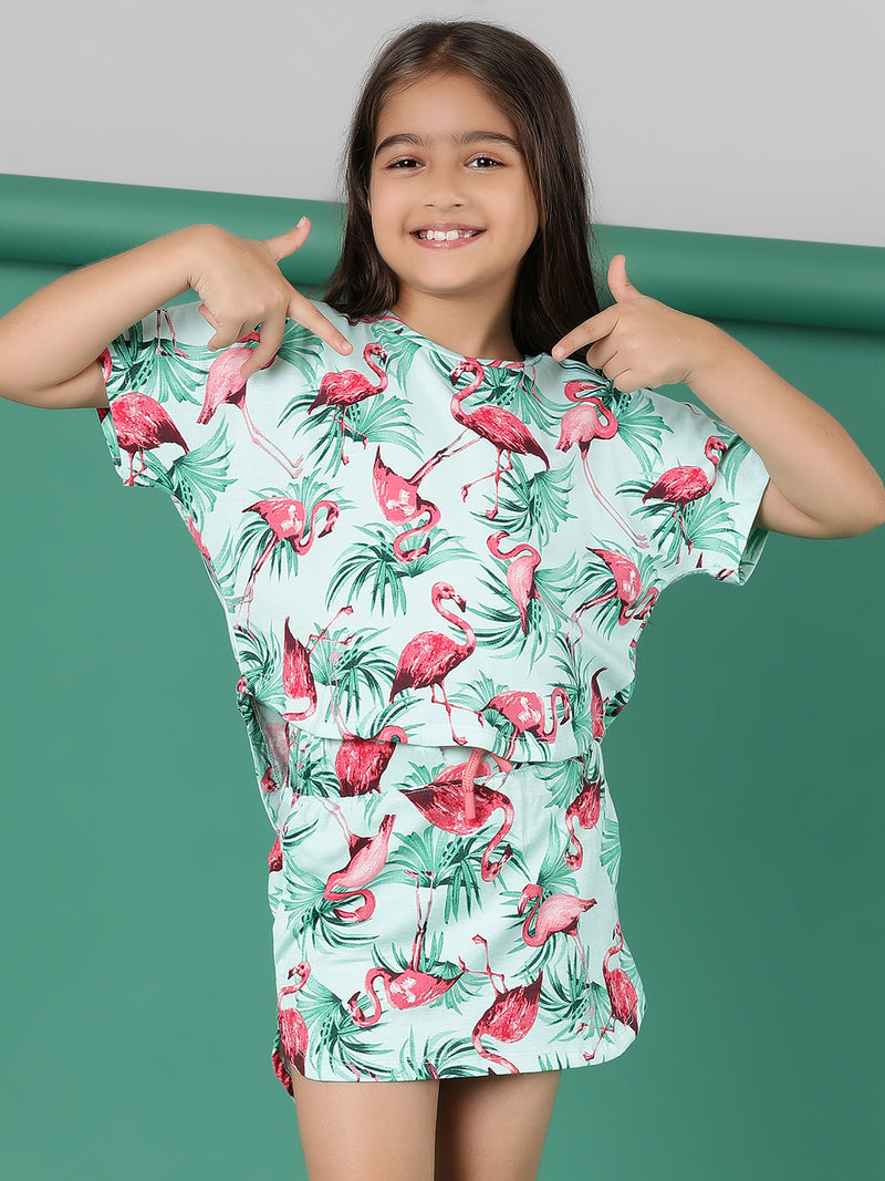 Girls Green Cotton T-Shirt & Skirt Co-ords Set