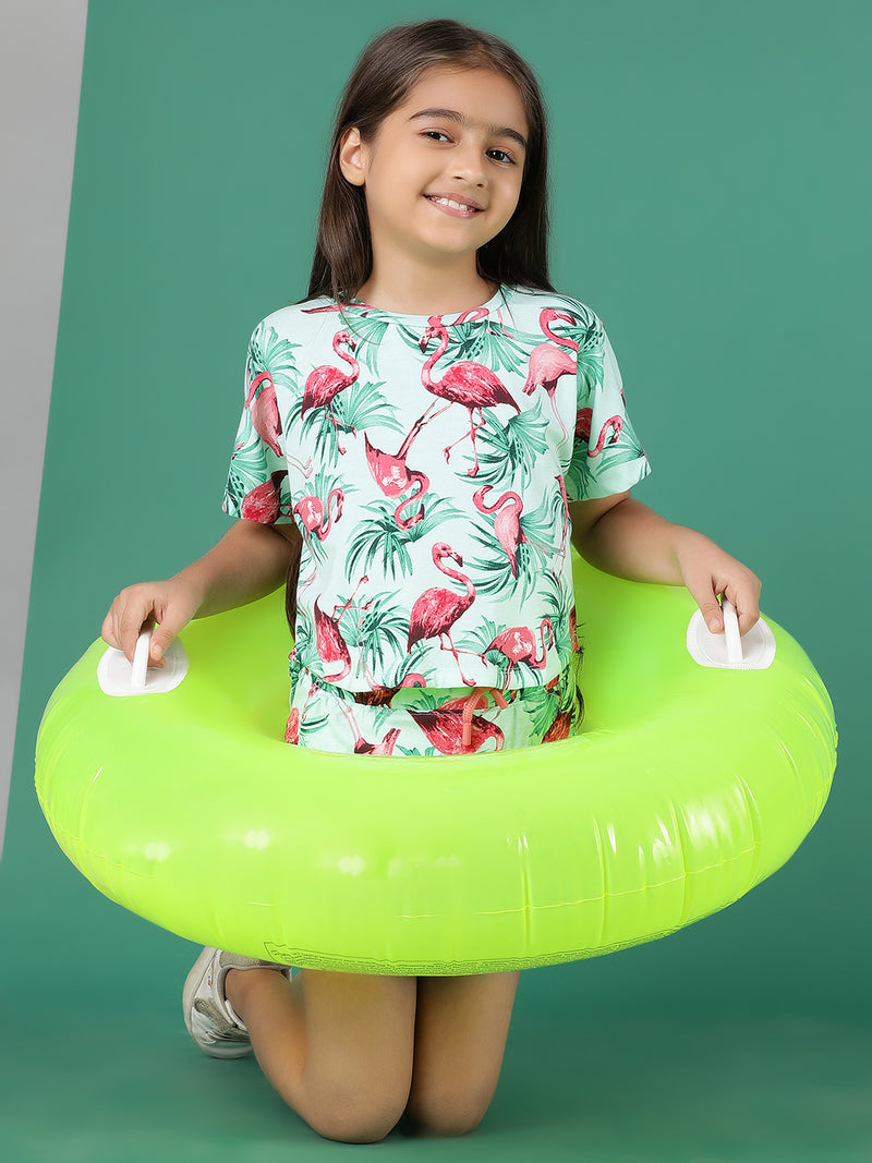 Girls Green Cotton T-Shirt & Skirt Co-ords Set