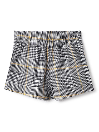 Girls Black Cotton Checks Crapped Shirt & Skort Co-Ord Set