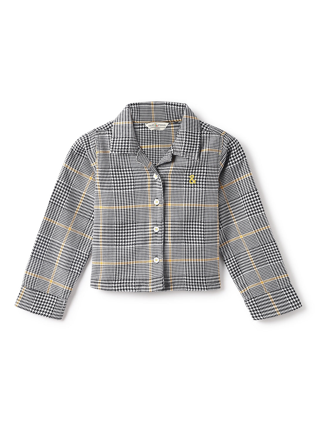 Girls Black Cotton Checks Crapped Shirt & Skort Co-Ord Set
