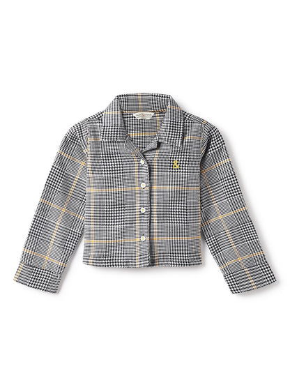 Girls Black Cotton Checks Crapped Shirt & Skort Co-Ord Set