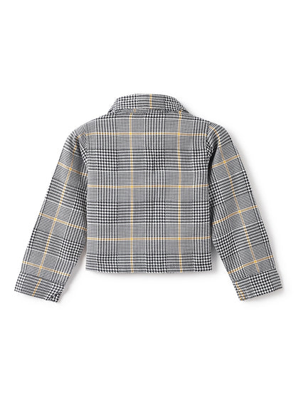 Girls Black Cotton Checks Crapped Shirt & Skort Co-Ord Set