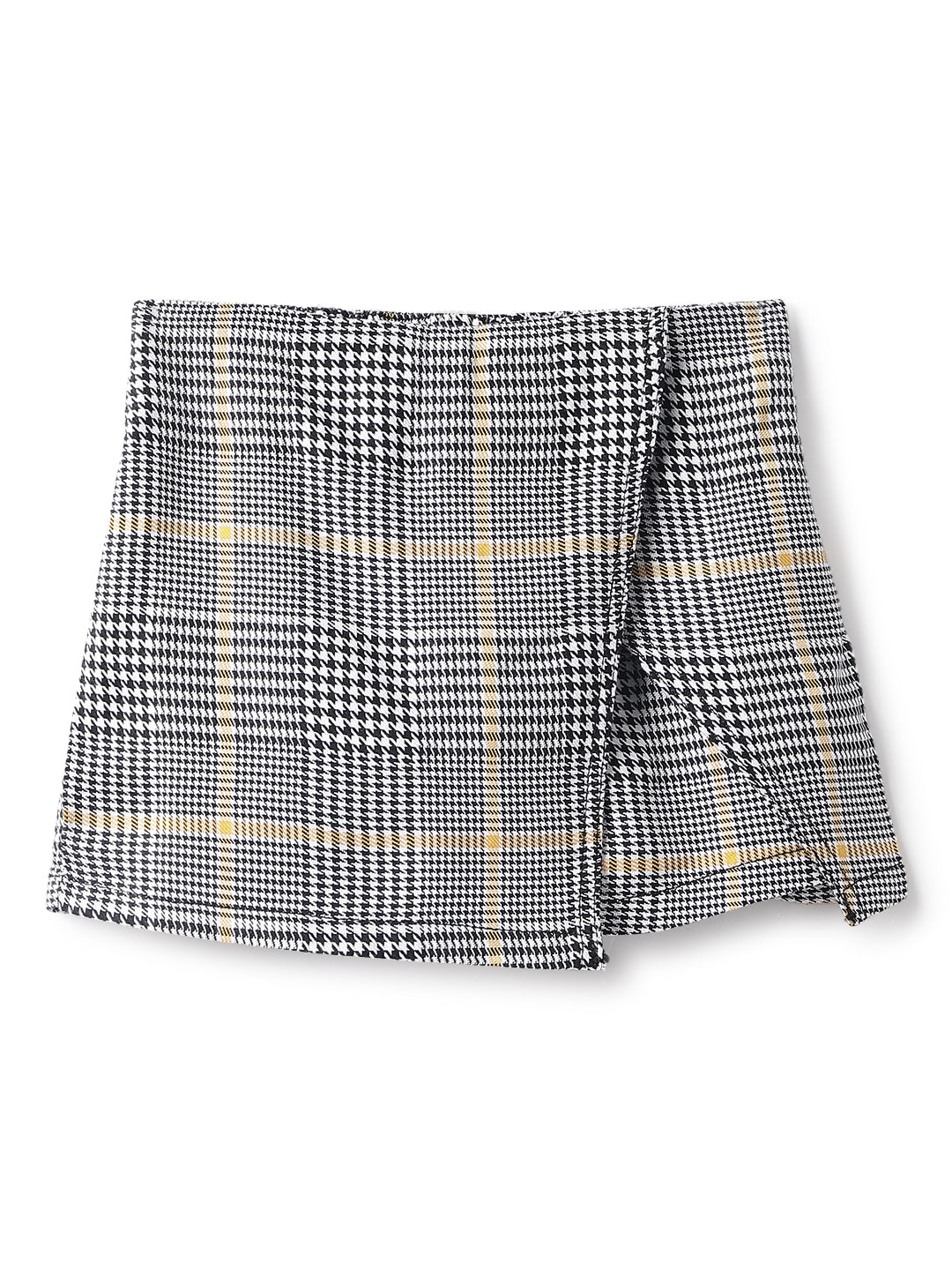 Girls Black Cotton Checks Crapped Shirt & Skort Co-Ord Set