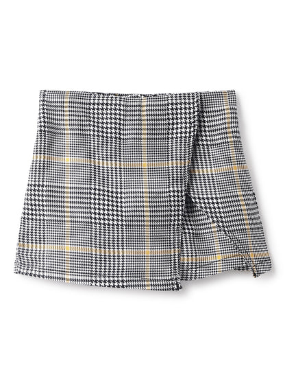 Girls Black Cotton Checks Crapped Shirt & Skort Co-Ord Set