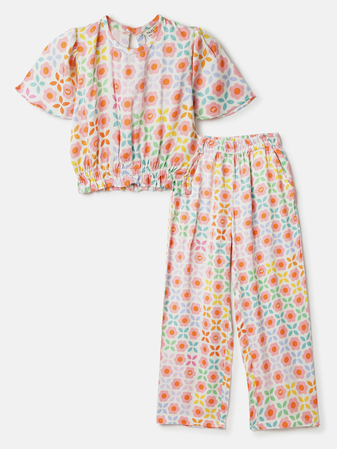 Girls Multi Color Viscose Floral Print Co-ords Set