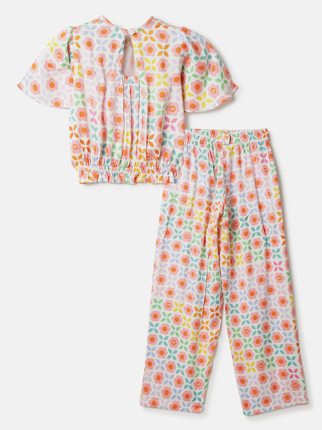 Girls Multi Color Viscose Floral Print Co-ords Set