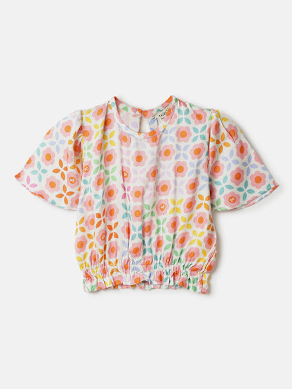 Girls Multi Color Viscose Floral Print Co-ords Set