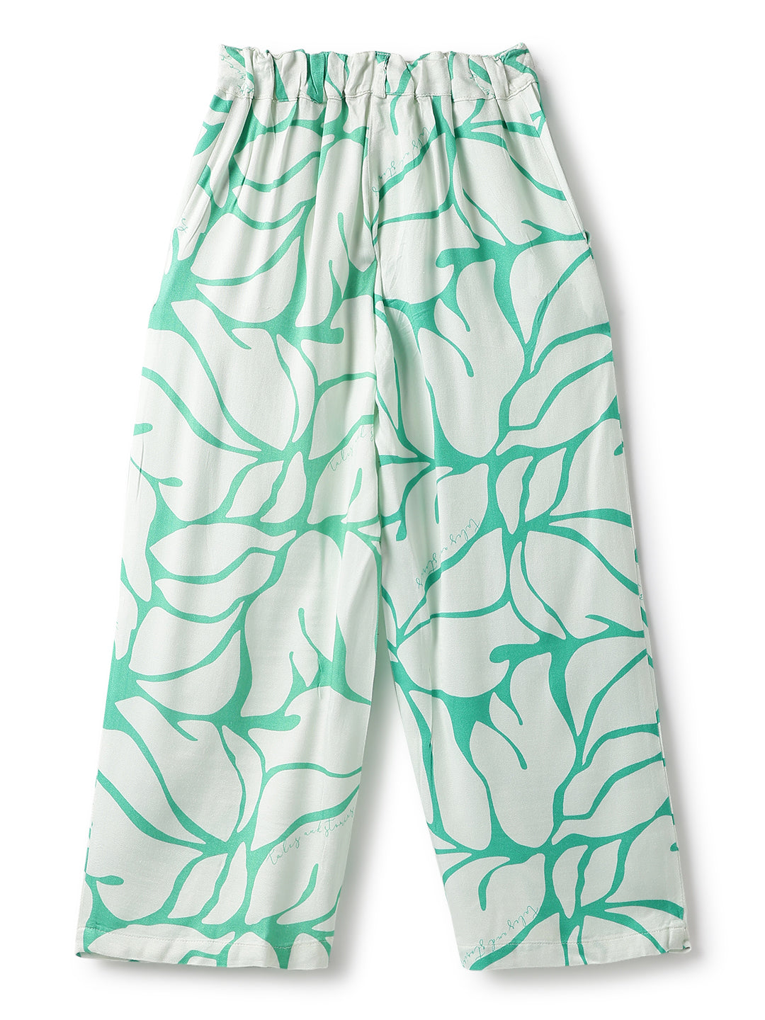 Girls Green Viscose Print Top & Pant Co Ord Set