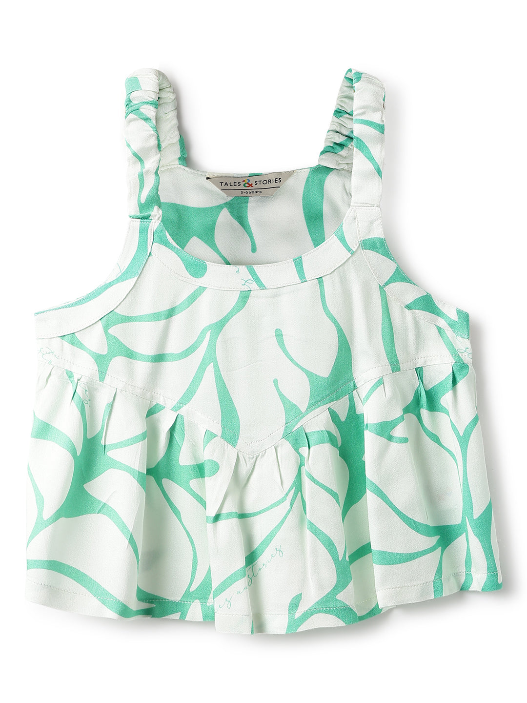 Girls Green Viscose Print Top & Pant Co Ord Set