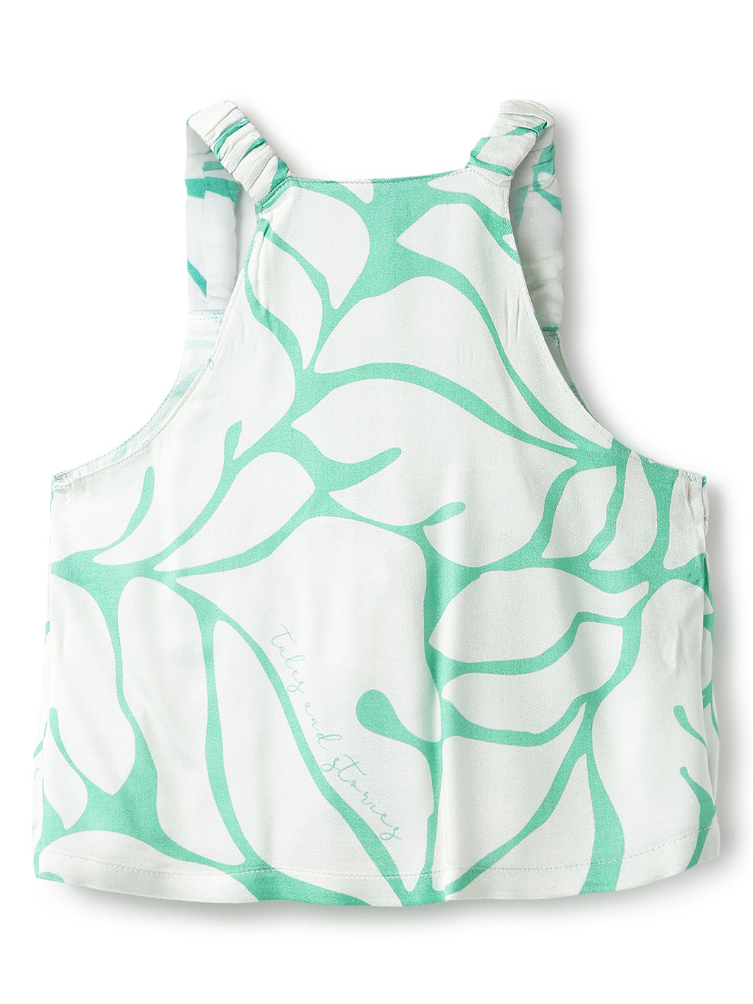 Girls Green Viscose Print Top & Pant Co Ord Set