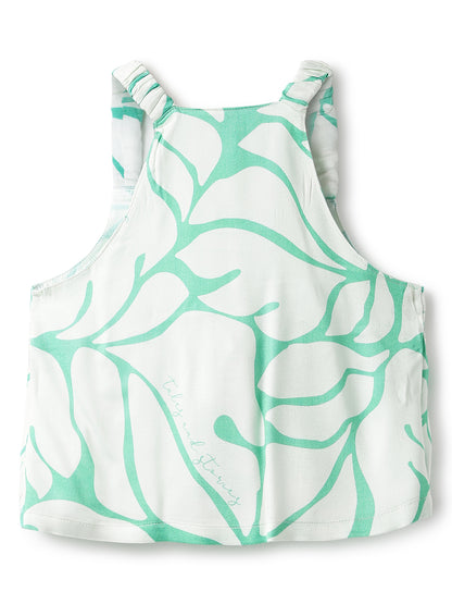 Girls Green Viscose Print Top & Pant Co Ord Set