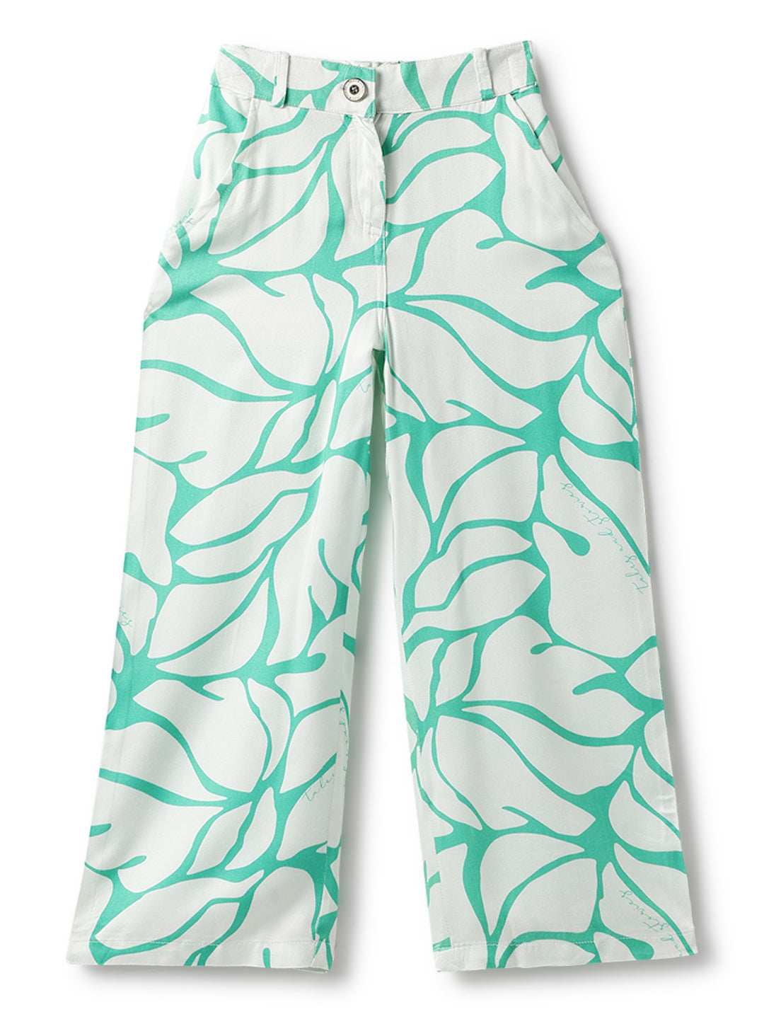 Girls Green Viscose Print Top & Pant Co Ord Set
