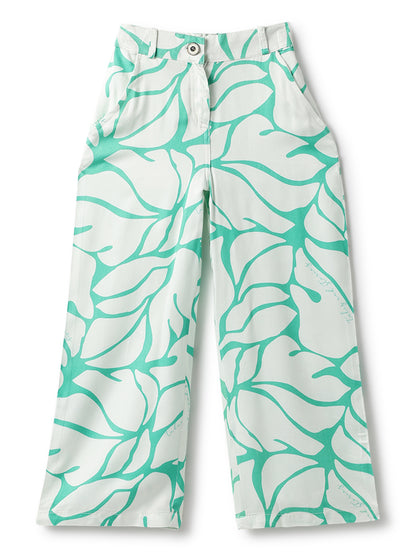 Girls Green Viscose Print Top & Pant Co Ord Set
