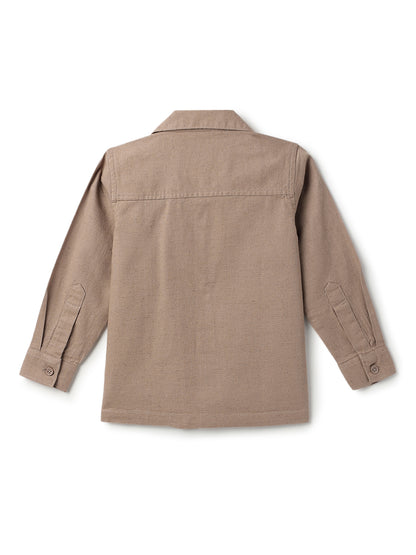 Boys Cotton Linen Brown Shirt & Trouser Co-Ord Set
