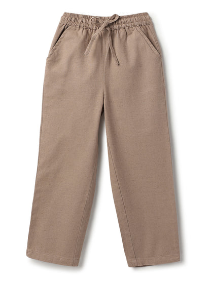 Boys Cotton Linen Brown Shirt & Trouser Co-Ord Set