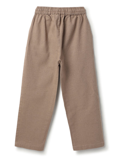 Boys Cotton Linen Brown Shirt & Trouser Co-Ord Set