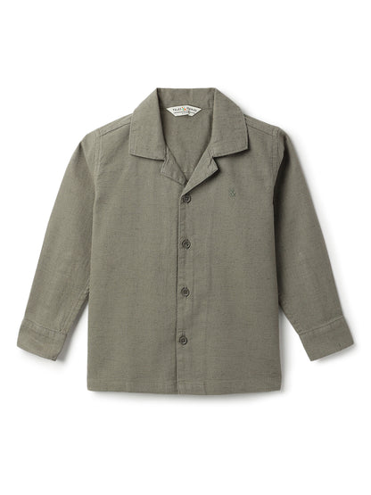 Boys Cotton Linen Olive Shirt & Trouser Co-Ord Set