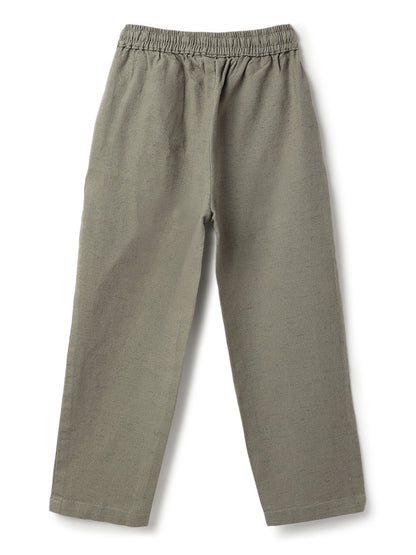 Boys Cotton Linen Olive Shirt & Trouser Co-Ord Set