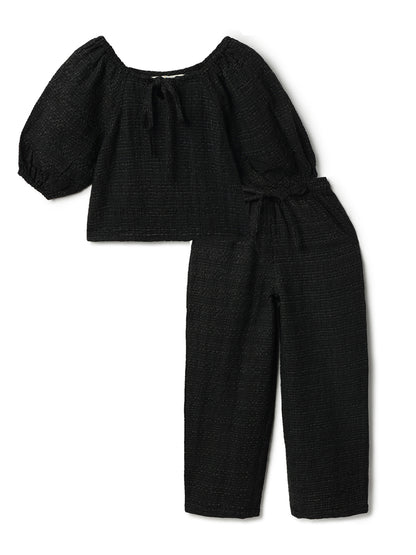 Girls Black Solid Top & Palazzo Co-ord Set