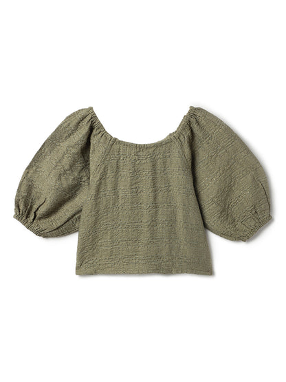 Girls Olive Green Solid Top & Palazzo Co-Ord Set