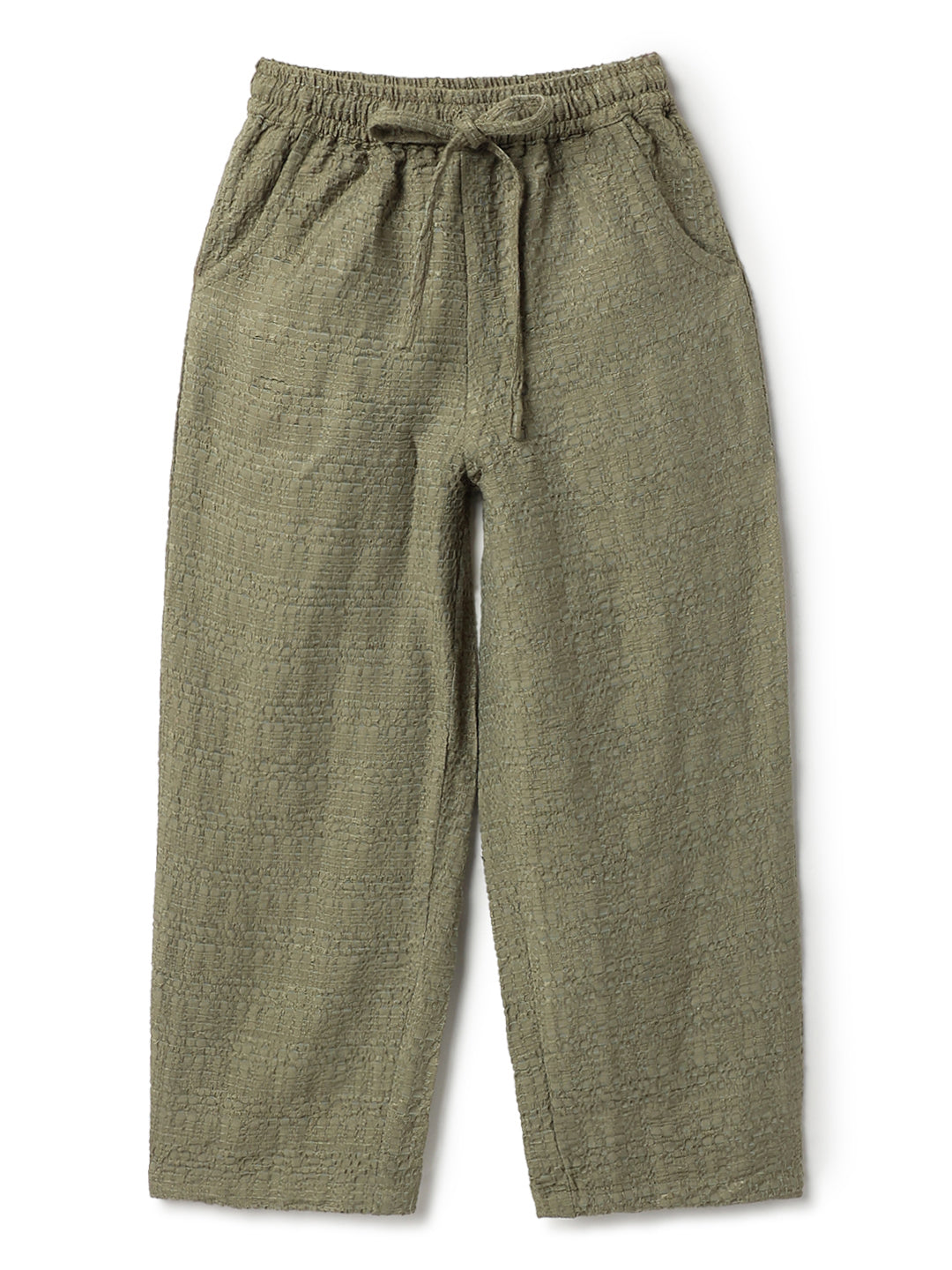 Girls Olive Green Solid Top & Palazzo Co-Ord Set