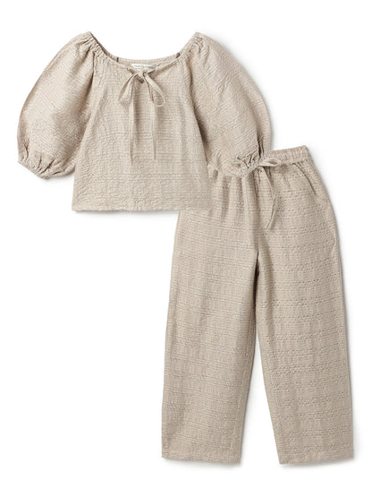 Girls Beige Solid Top & Palazzo Co-ord Set