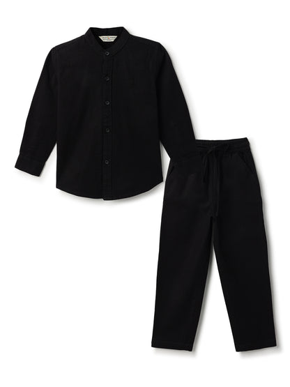 Boys & Girls Cotton Linen Black Shirt &  Trouser Co-Ord Set