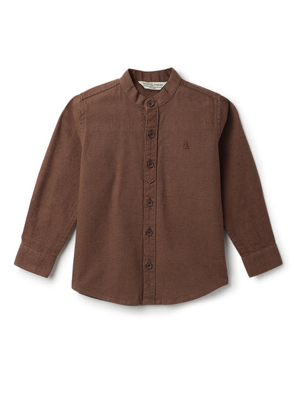 Boys & Girls Cotton Linen Brown Shirt & Trouser Co-Ord Set