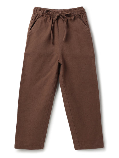 Boys & Girls Cotton Linen Brown Shirt & Trouser Co-Ord Set