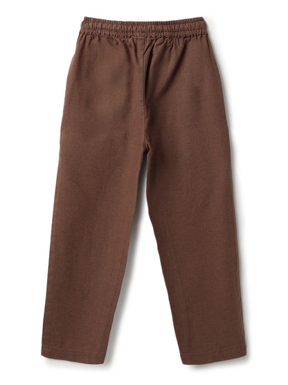 Boys & Girls Cotton Linen Brown Shirt & Trouser Co-Ord Set