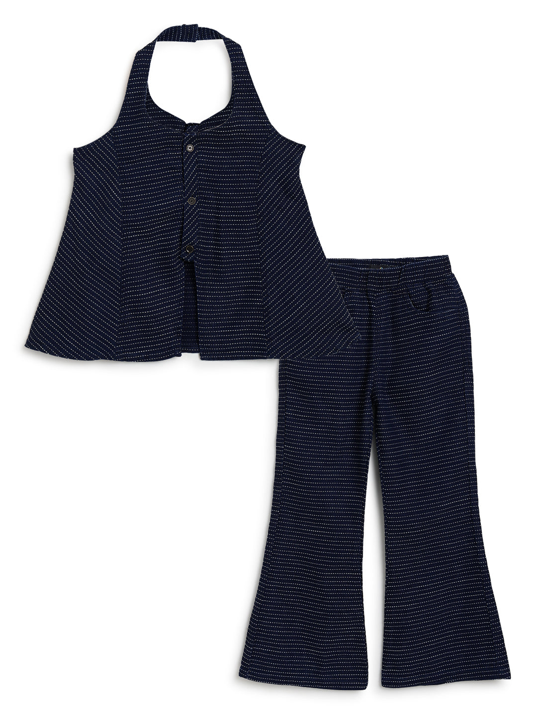 Girls Blue Denim Top & Bell Bottom Pant Co Ord Set