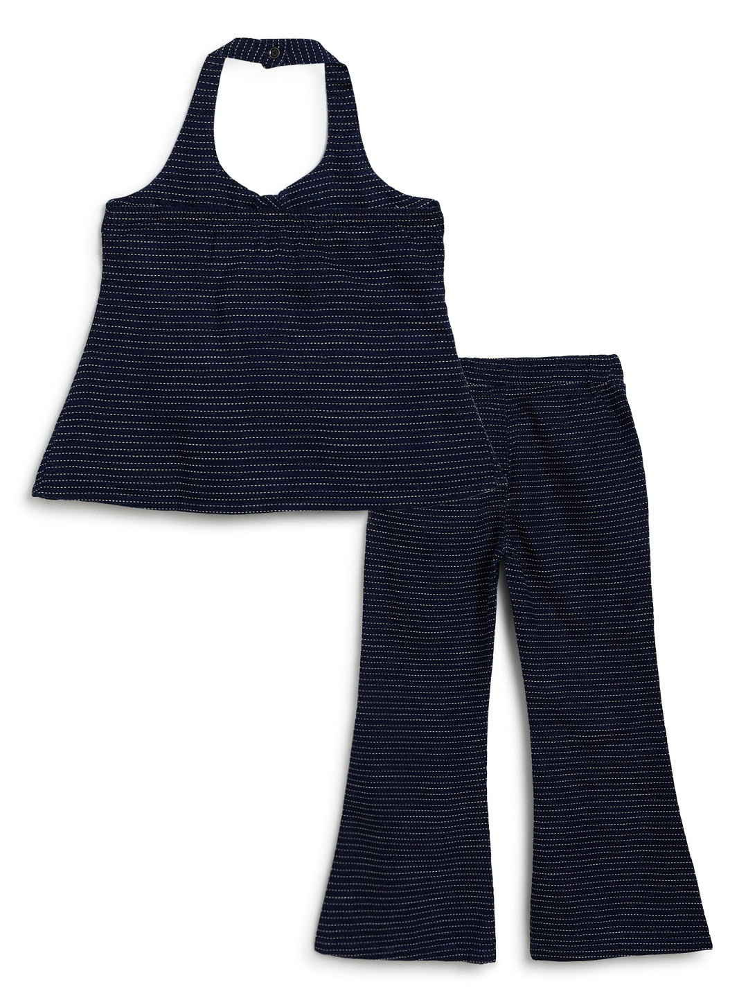 Girls Blue Denim Top & Bell Bottom Pant Co Ord Set