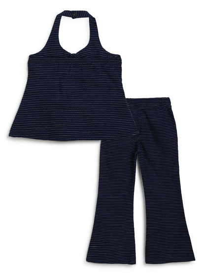 Girls Blue Denim Top & Bell Bottom Pant Co Ord Set