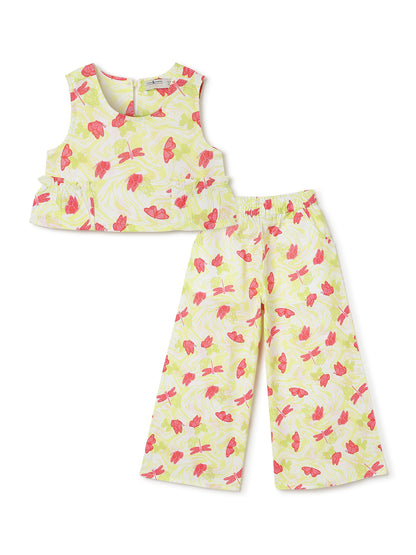 Girls Yellow Printed Top & Palazzo Co-ords Set