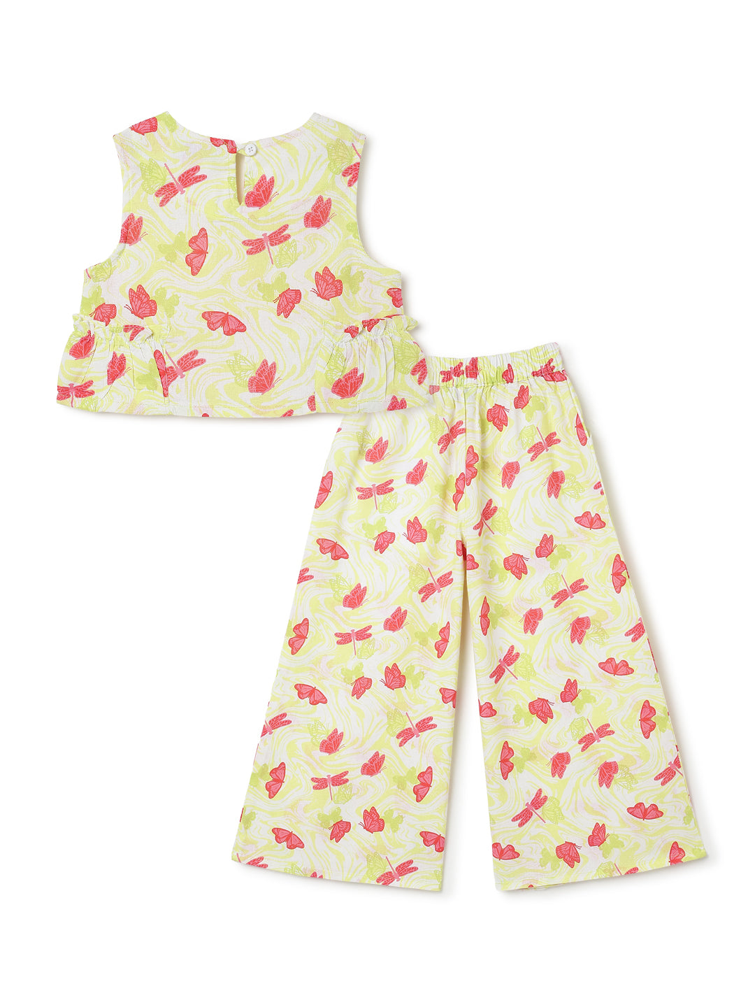 Girls Yellow Printed Top & Palazzo Co-ords Set