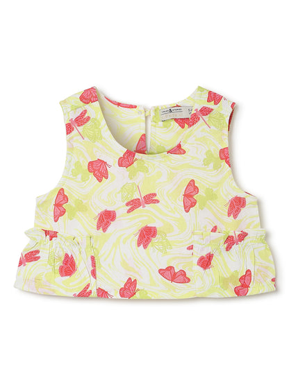 Girls Yellow Printed Top & Palazzo Co-ords Set