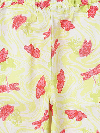 Girls Yellow Printed Top & Palazzo Co-ords Set